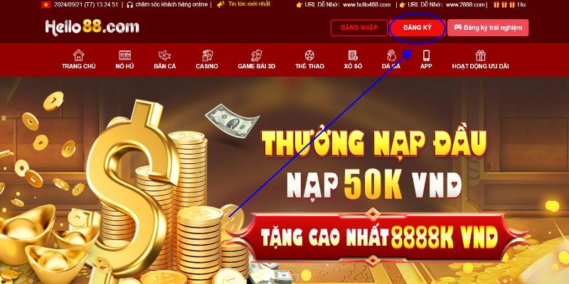 Vào trang chủ và nhấn vào nút đăng ký